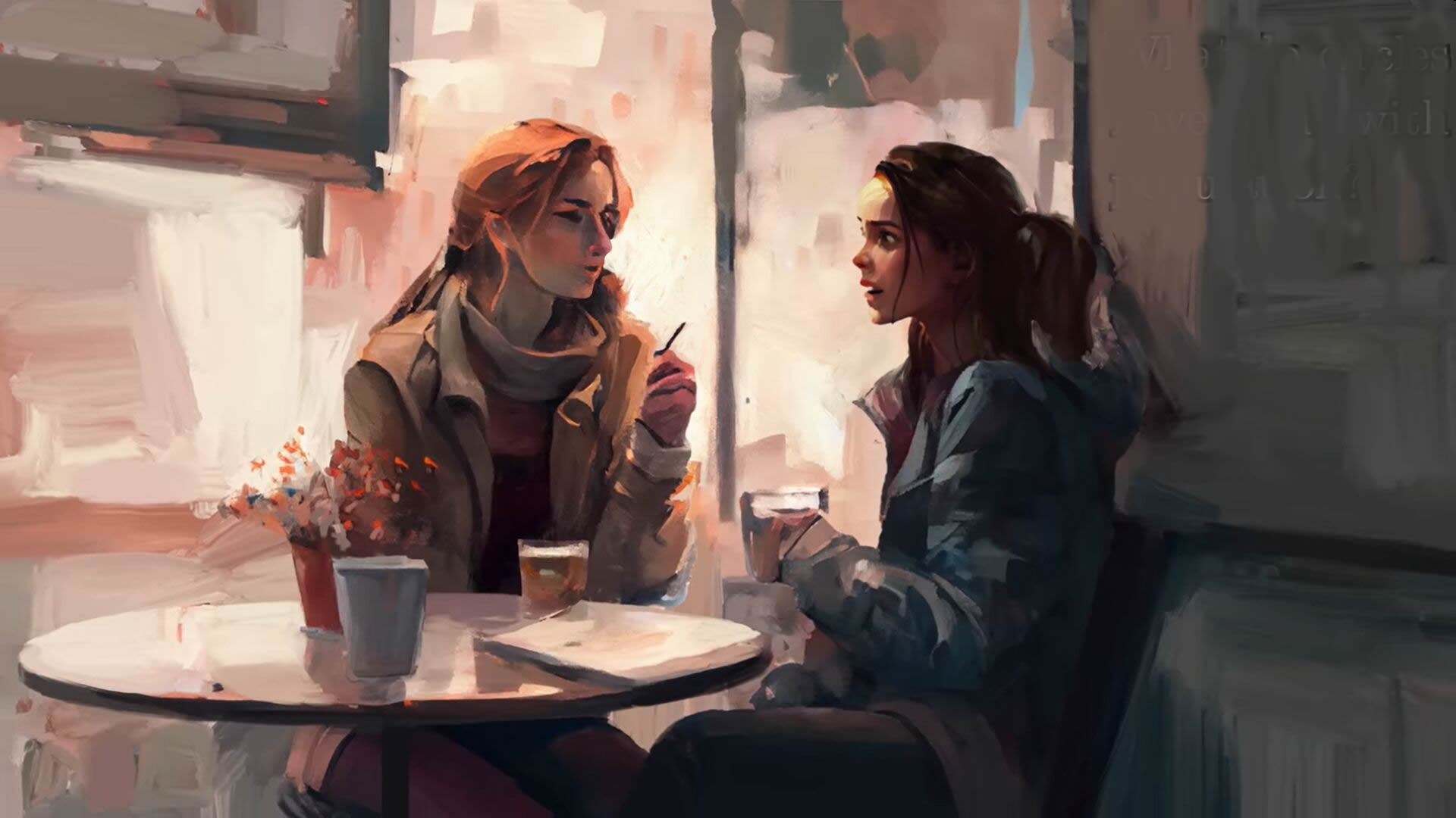 2 girls having coffee in a cafe